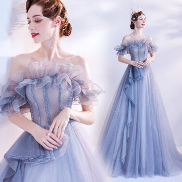 2025 New Bridal Banquet Dress Host Gradually Blue Bright Star Show Evening Dress